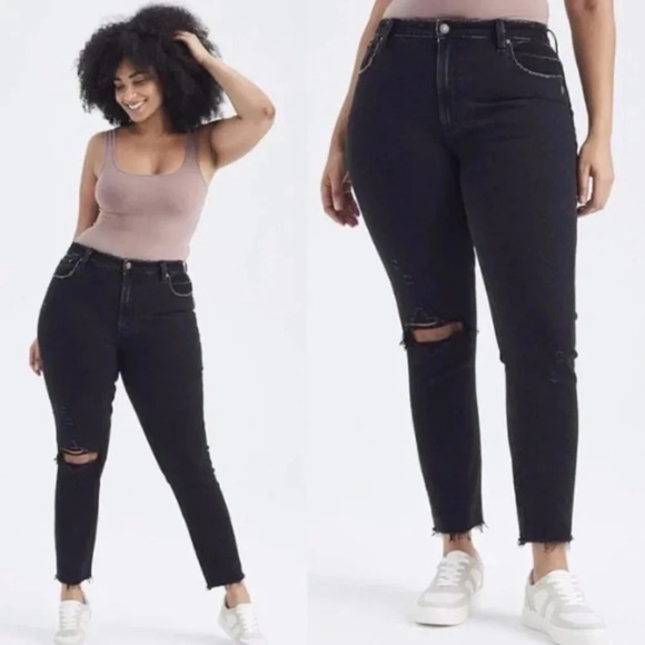 Abercrombie & Fitch Curve Love The Mom High Rise Skinny Jean Black Destroy 26 2R - Picture 1 of 15